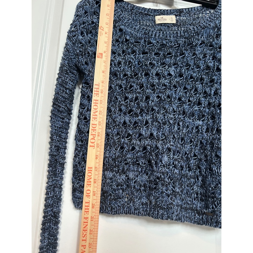 Hollister Blue Small Marled Knit Sweater Cropped Long Sleeve Casual Boho Y2K - Picture 2 of 9